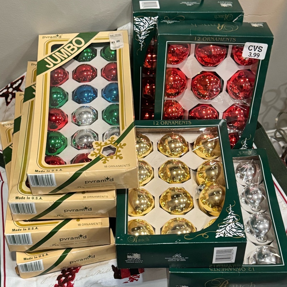 Vintage Christmas Ornament Mega Bundle • Steel & Aluminum Caps NWT 8 Boxes